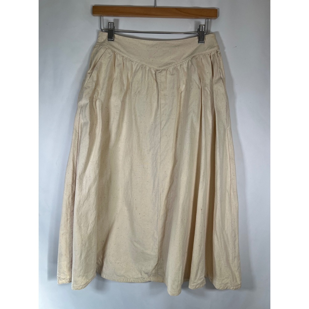 M Daglian Vintage Raw Silk Midi Skirt Cream High Waist Pockets Size 13/14